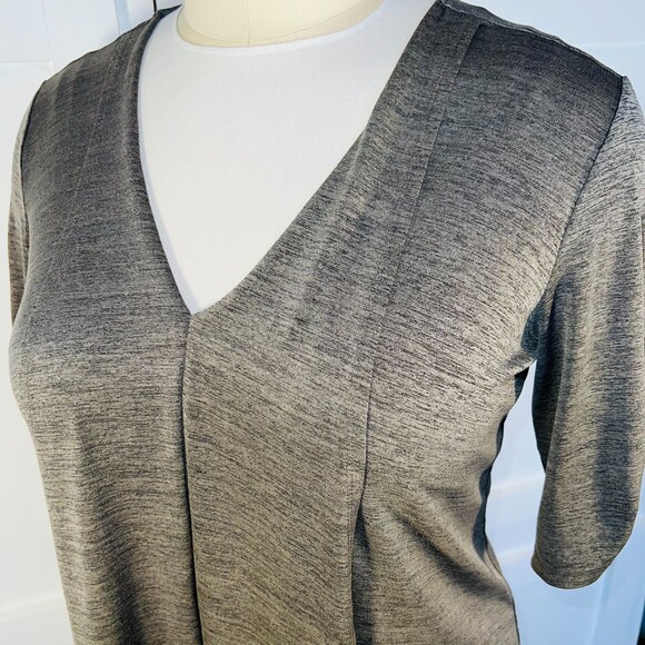 AB Studio Tunic Blouse Womens XL Olive Gray Cascade Front V-Neck Half Sleeve - Picture 7 of 14